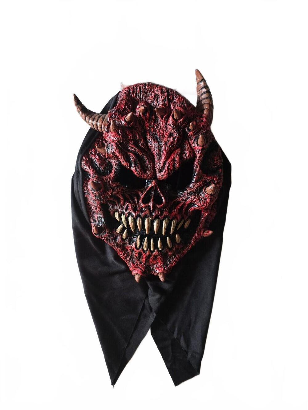 Halloween Deluxe Mask W/ Hood Red Devil Demon Skull Boo Crew